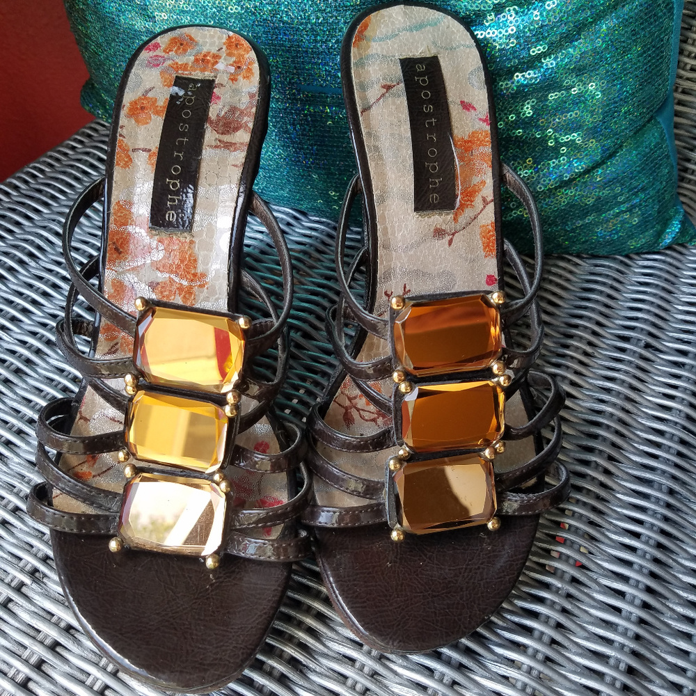 APOSTROPHE ~ Wedge SANDALS Shoes W/ MIRROR gems